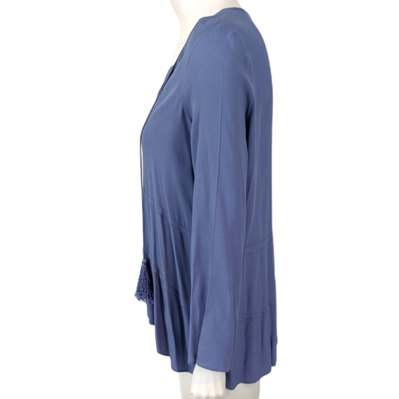 Marchesa Rose Tie Neck Boho Ruffle Blouse S Blue V Neck Long Sleeve - Picture 4 of 11